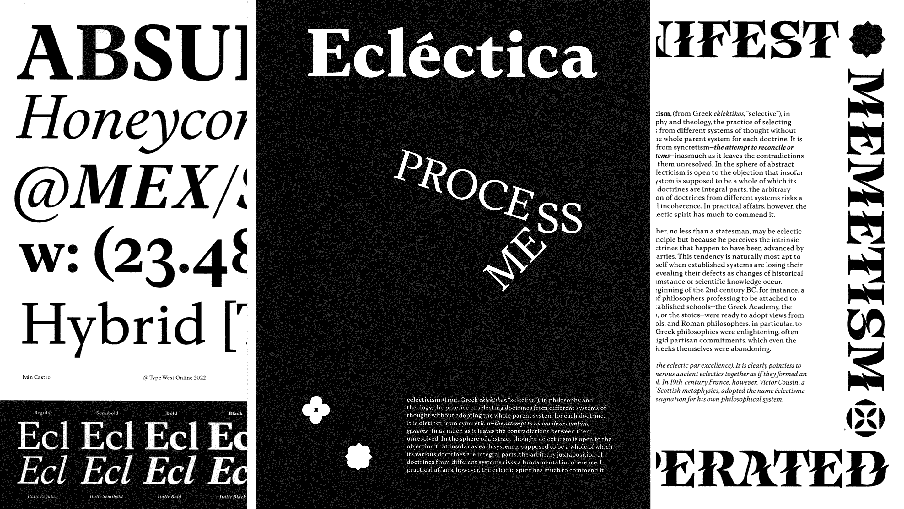Overview Eclectica Typeface, poster, type design and process book