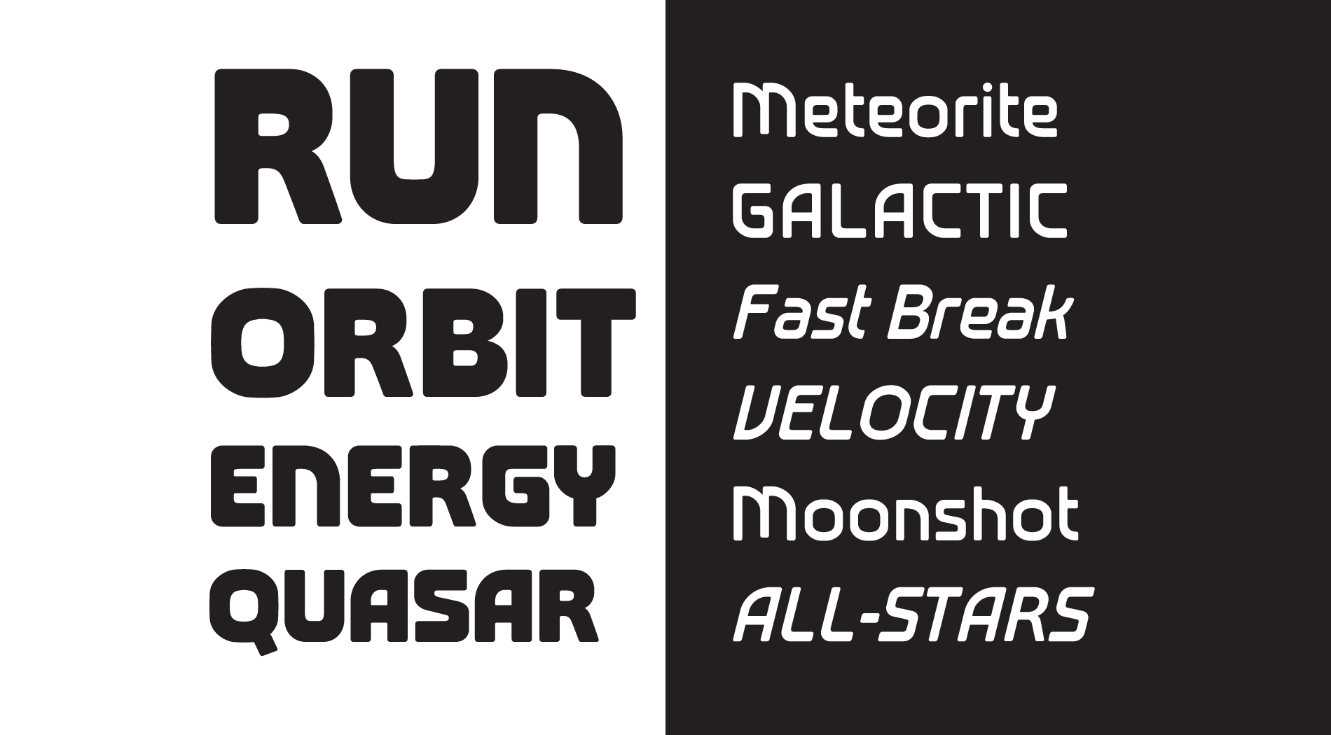 Text of varying size displaying black, regular and italic styles.