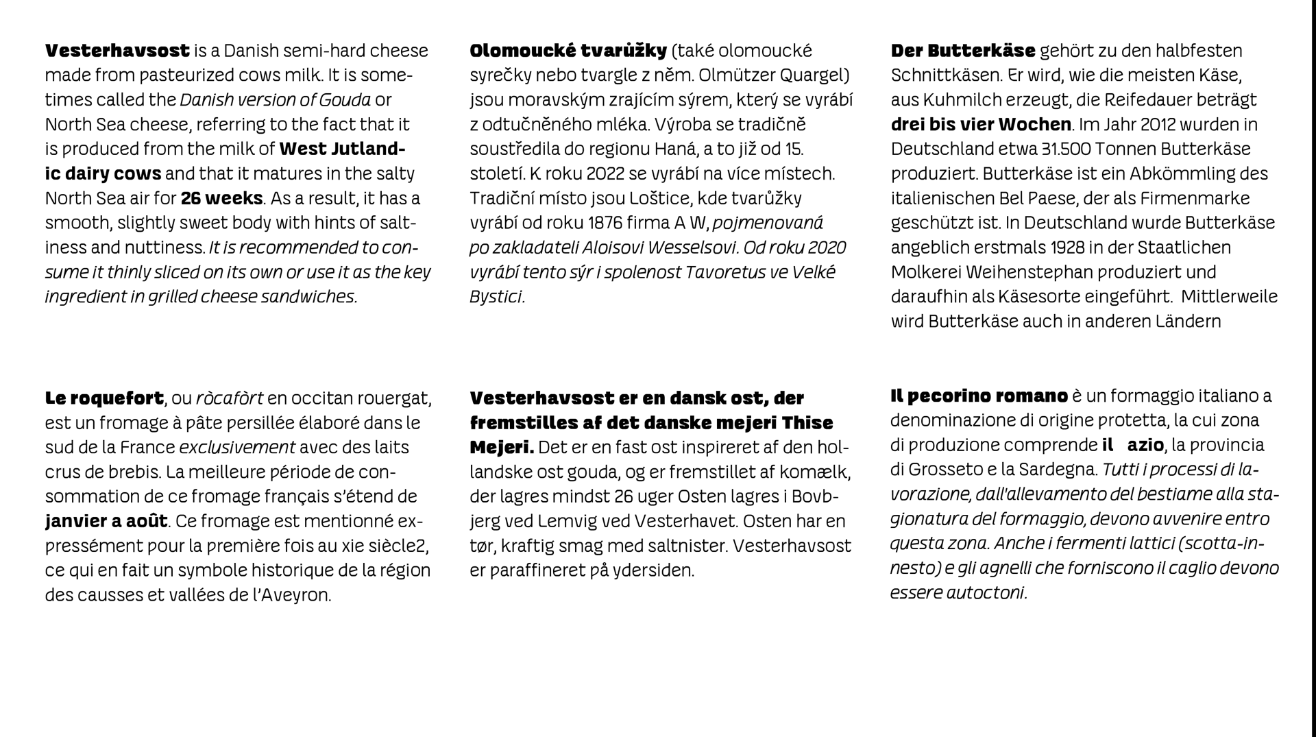 Specimens in languages.