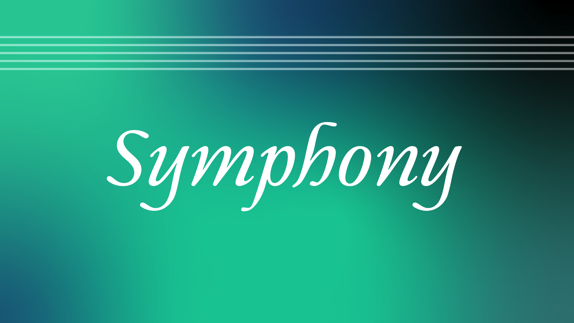 Blue and water green gradient background. On the top layer, "Symphony" is written, the name of the type family.
