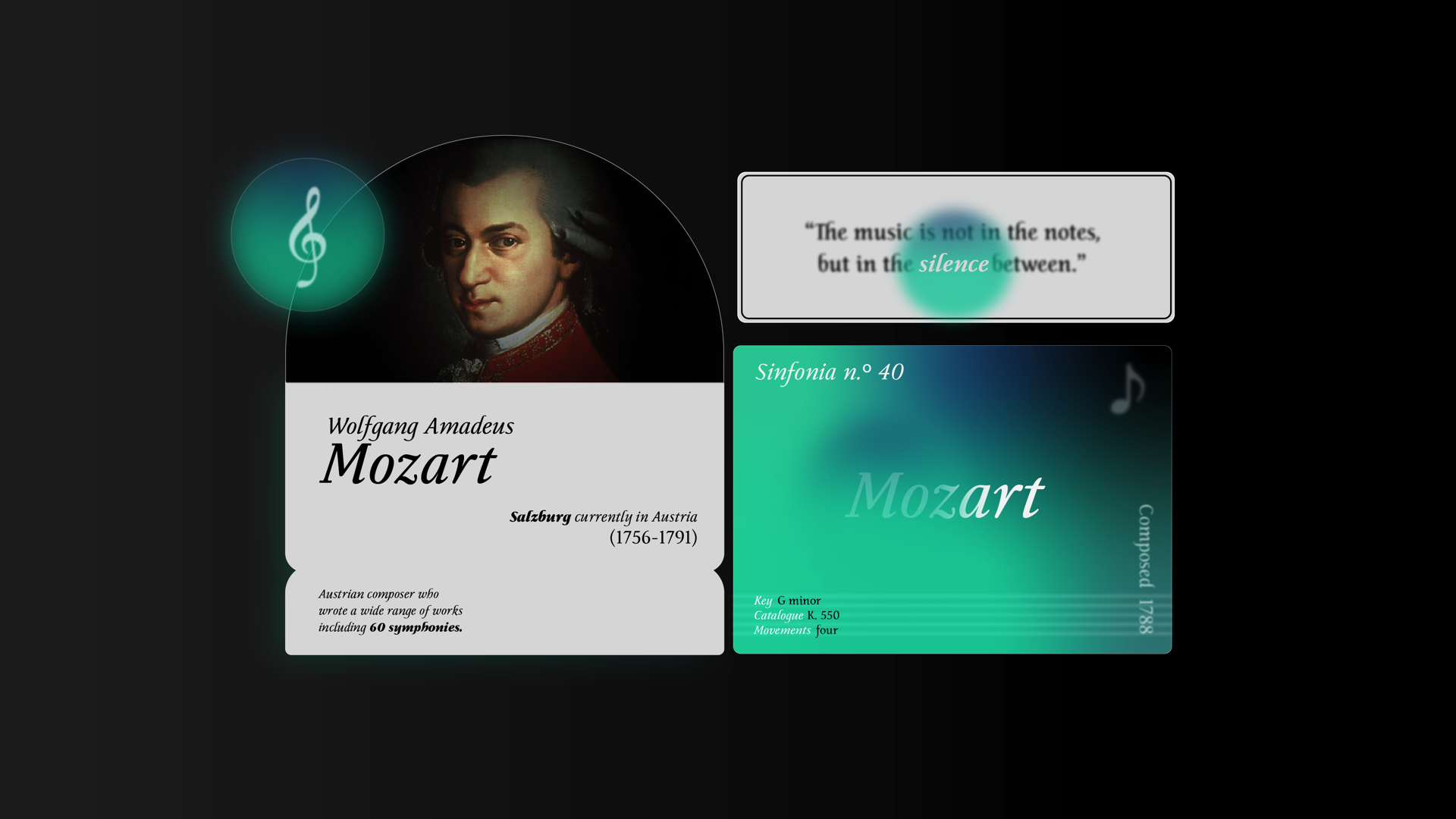 Art of an invitation to watch Mozart's work using the type family developed.